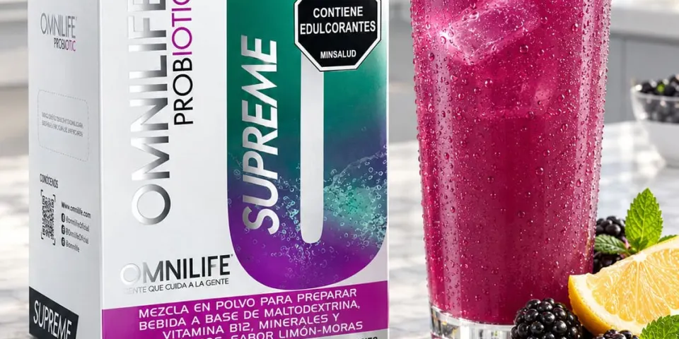Caja de Omnilife Probiotic Supreme sabor limón-moras